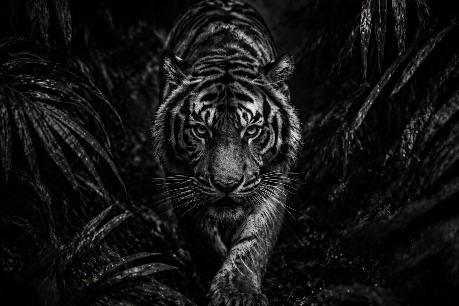 Tiger walking towards camera